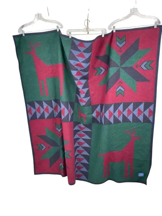 Pendleton Woolen Mills Blanket Holiday Deer Stars Green Red