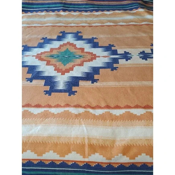 Vntg. 1980s Southwest-Aztec‎ Blanket - Native American/Polyester/Nostalgia/GenX