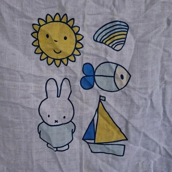 Vtg Y2K Baby Miffy Cotton Muslin Swaddle Blanket Boat Bunny Sun Fish Rare HTF