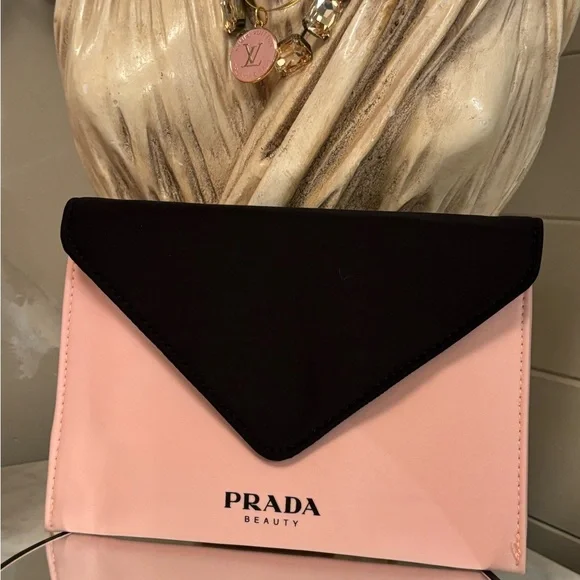NEW made for Prada Beauty Neoprene Pink + Black Cosmetic Envelope Pouch