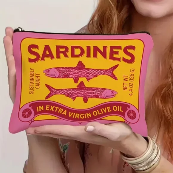 Pink,‎ Red & Yellow “Can of Sardines” Cosmetic Bag BRAND-NEW & SO CUTE!