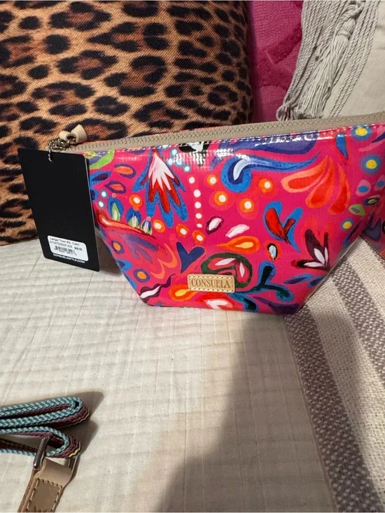 Consuela Ceci Large Tool Kit Vibrant Pink Floral Zip Cosmetic Pouch