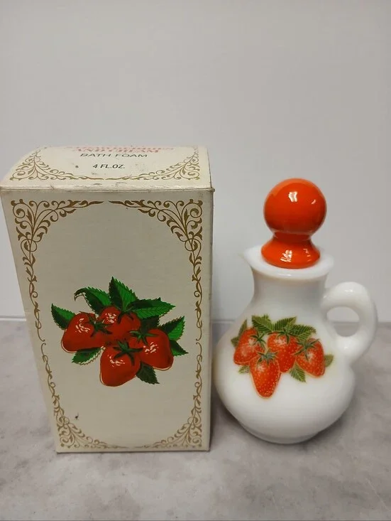 1970 Vintage Empty Bottle Of Strawberries And Cream Bath Foam.