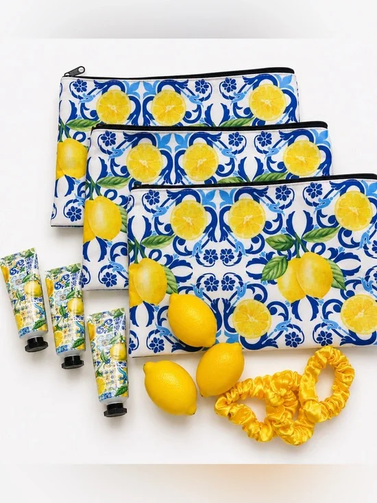 Lemon Print Cosmetic Pouches Bundle