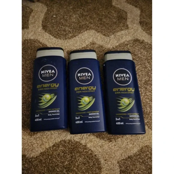 3 Nivea Men Energy 3-in-1 Shower Gel w/ Mint Extract, 8.45oz (250ml)