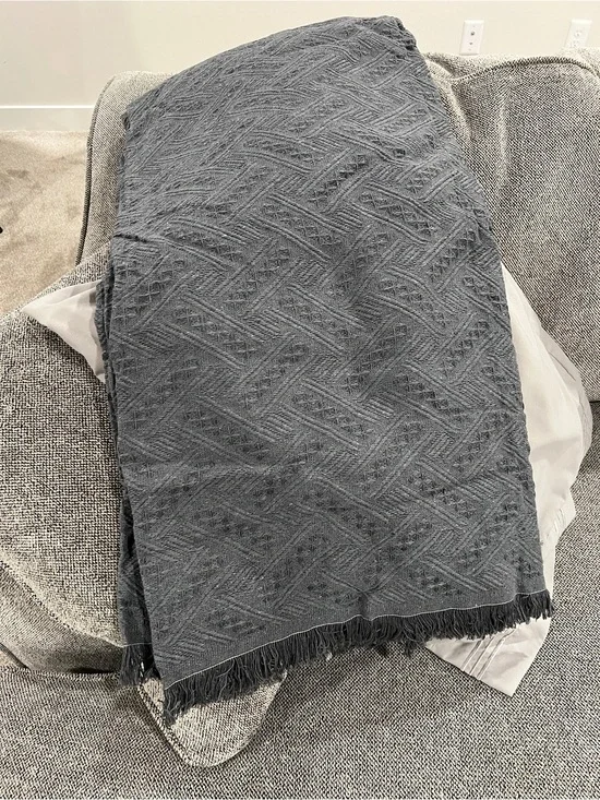 Textured Fringe Bedspread - Charcoal Gray