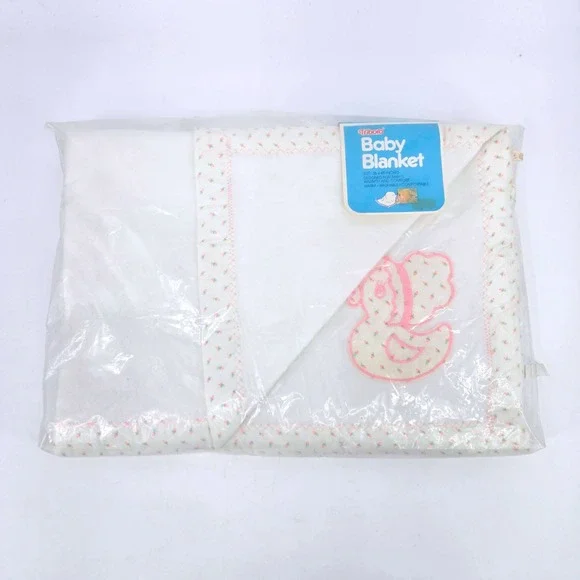 Triboro Pink Rosebud Duck Applique Baby Fleece Crib Blanket NIB 90s Vintage NEW