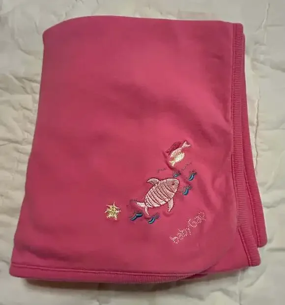 Baby Gap Dark Pink Cotton and striped Baby Blanket with fish