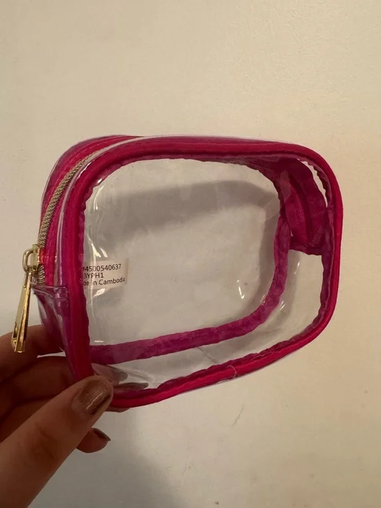 Small clear hot pink cosmetic bag