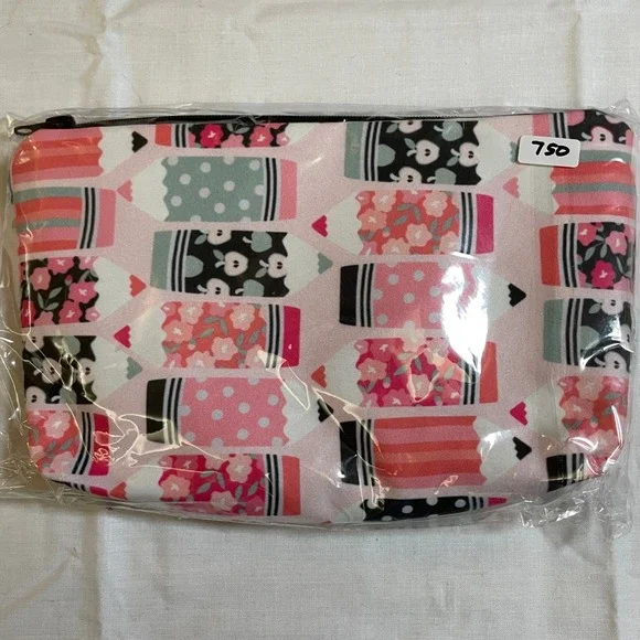 The Pouch Pencil‎ Floral Cosmetic Bag Womens OS Pink NWT Whimsical Zipper Pouch