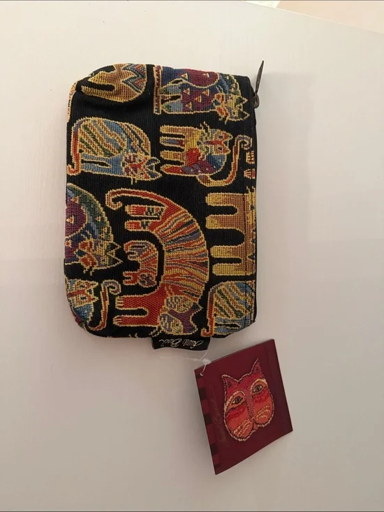 Laurel Burch Vintage Black Multi Cat Tapestry Zip Cosmetic Pouch