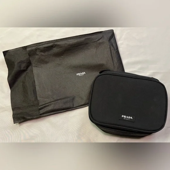 Prada Black Nylon Cosmetic Pouch Toiletry Case w/ Dust Bag
