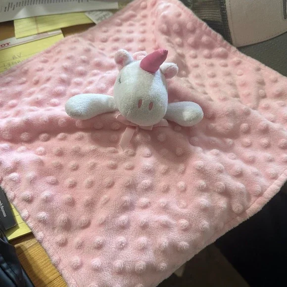 Crevent Pink Unicorn Baby Security Blanket Minky Dot Plush Lovey Snuggler