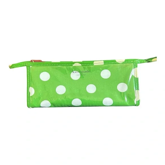 Kate Spade Green Polka Dot Waterproof Cosmetic Bag‎