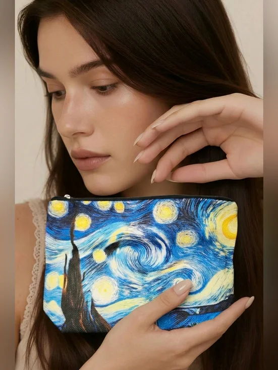 Van Gogh Starry Night Makeup Bag Art Cosmetic Pouch Travel Pencil Case Gift New