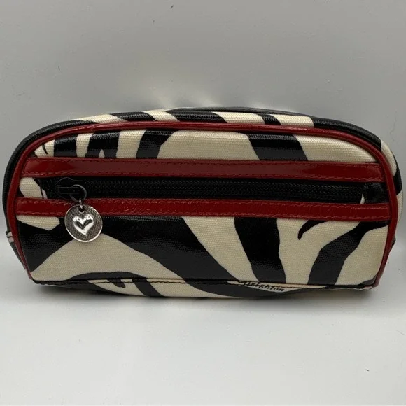Brighton Zebra Print Canvas Makeup Bag Zippered Black Beige Red