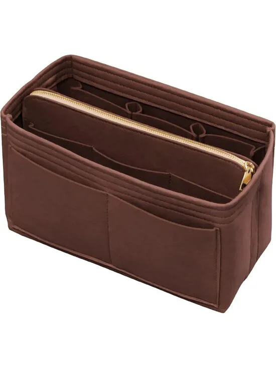 Medium Brown Purse Organizer Insert with Zipper & Key Chain - Tote Bag Essential