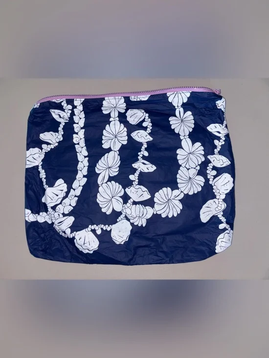 Navy Floral Print Zip Pouch - Women's Bag