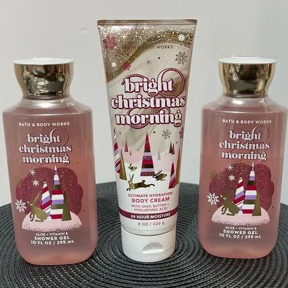 BBW Bright Christmas Morning Body Cream and Shower Gel set of 3 NWT