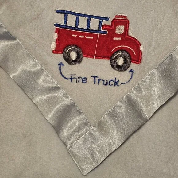 Gerber Light Blue Baby Blanket Satin Trim Firetruck 30
