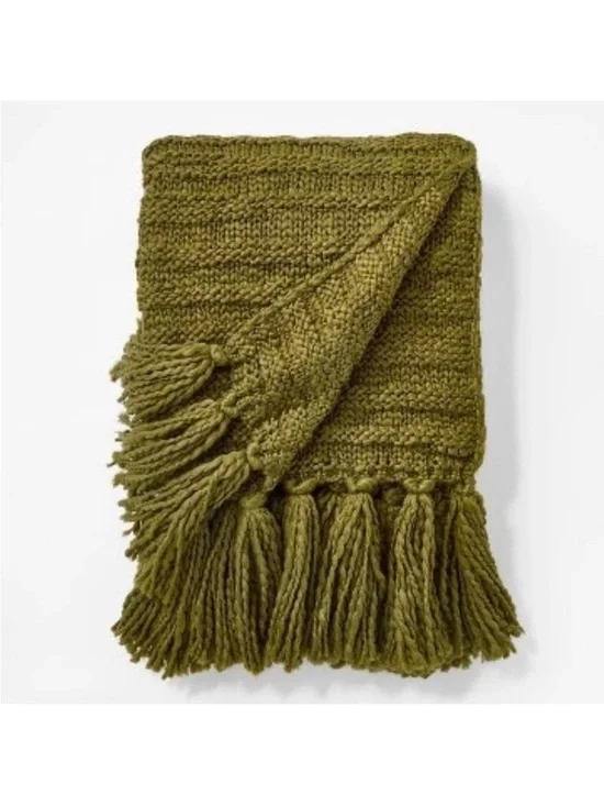 Studio McGee Raised Striped Chunky Knit Throw Blanket | Green | NWT