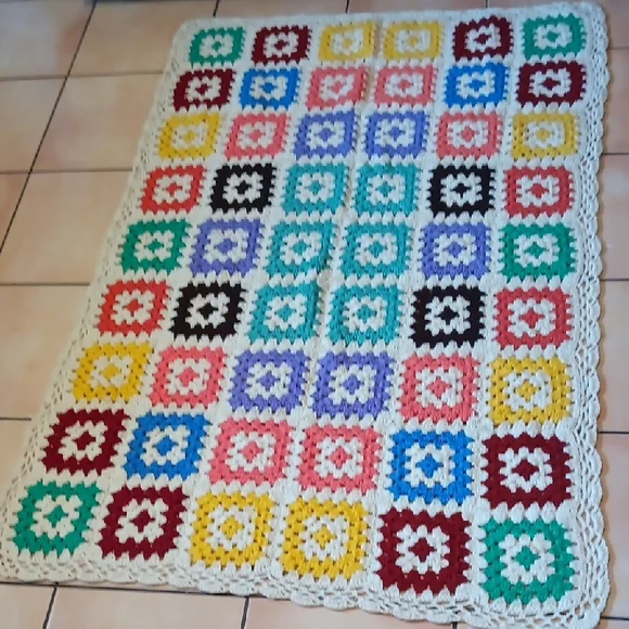 Vintage Handcrafted Multicolor Crochet Blanket