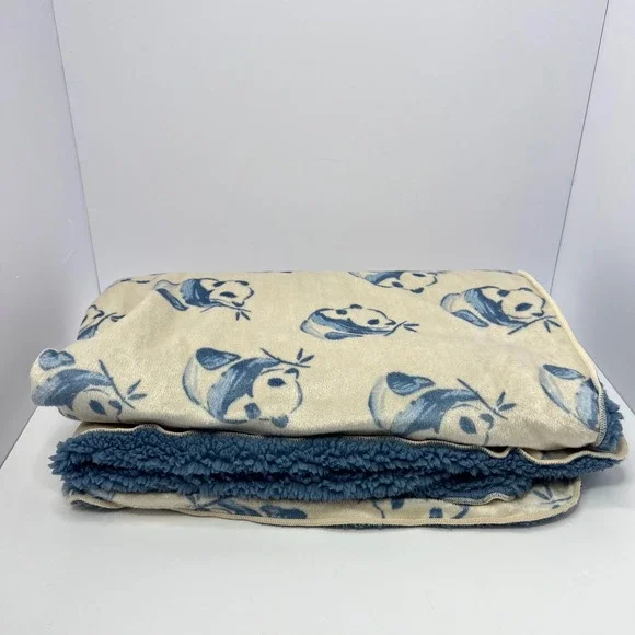Carter's Blue Panda Sherpa Baby Blanket Toddler Plush Soft Cozy Lovey Security