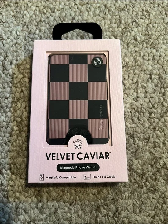 Velvet Caviar Checkerboard Magnetic Phone Wallet in Pink and Black