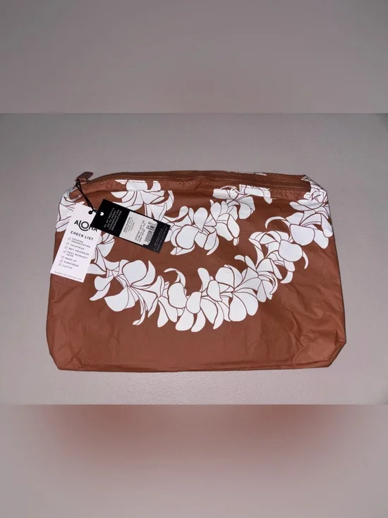 ALOHAS Brown Cosmetic Pouch with White Floral Print