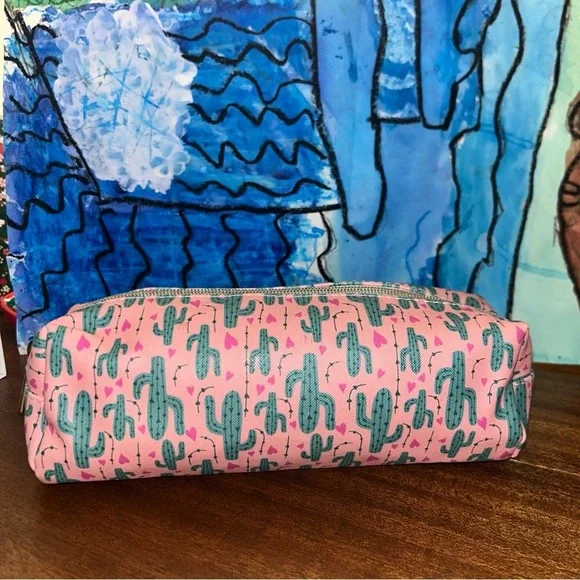Pink Cactus Print Pencil Case