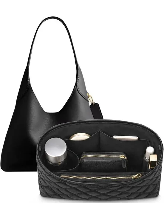 Quilted Purse Organizer Insert for Tote Handbag - Black, Fits Brooklyn 28 Style