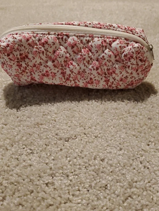 Floral Quilted Pink Makeup Pouch with Zip