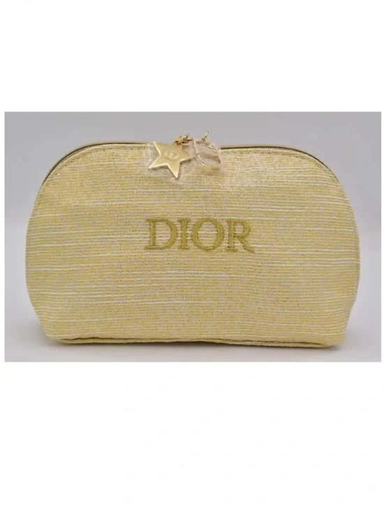Christian Dior Beauty Makeup Cosmetic Travel Pouch Gold Star Logo