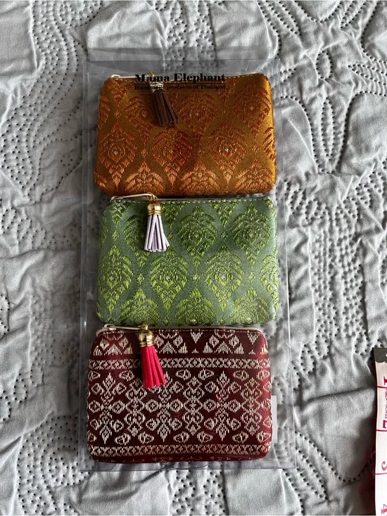 Handwoven Trio Coin Pouch Set - Orange, Green, Maroon