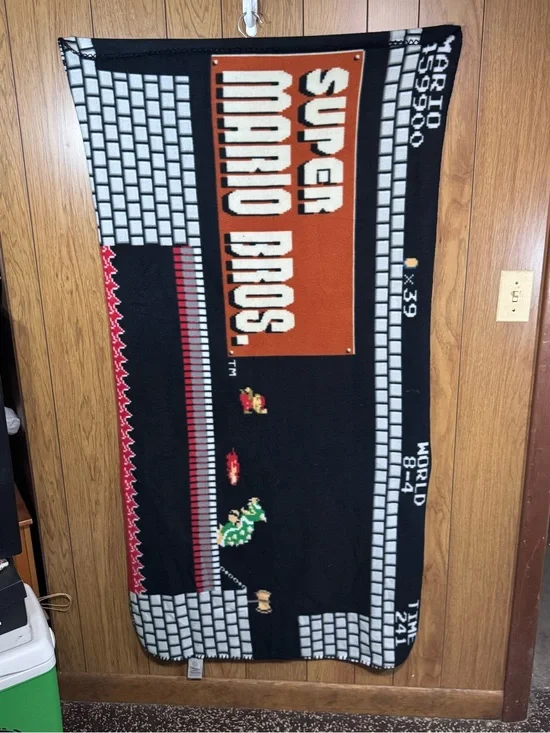 Super Mario Bros. Throw Blanket - Black &‎ Red 30.5” Wide x 60.5” Long