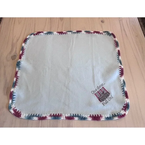 Handmade‎ Light Blue Fleece Baby Blanket Embroidered Tank One Gear Full On 24x24
