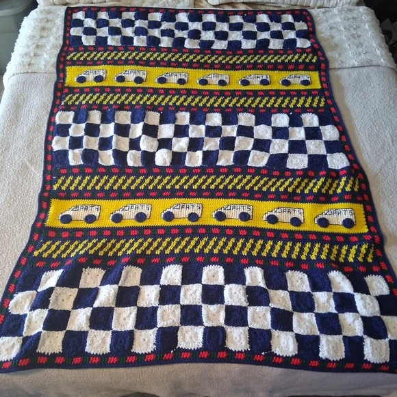 Handmade Colorful Checkered Car Pattern Blanket Throw