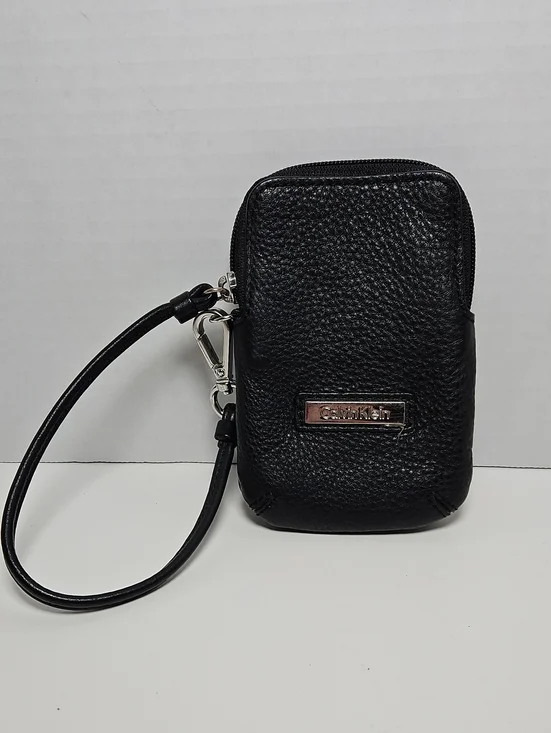 Calvin Klein Black Pebbled Leather Wristlet Phone Pouch