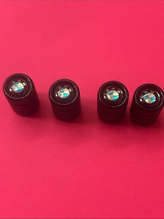 BMW Black Tire Valve Caps with Blue & White Logo - Set of 4