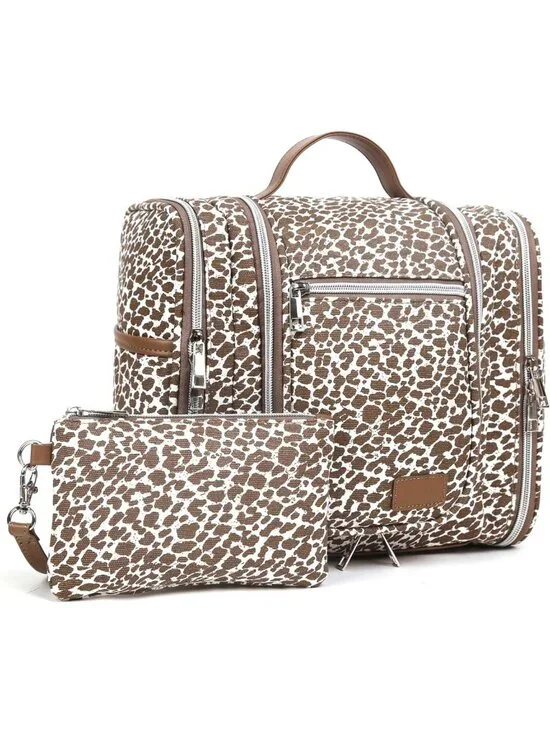 Leopard Print Hanging Travel Toiletry Bag - Large Capacity Organizer for Makeup