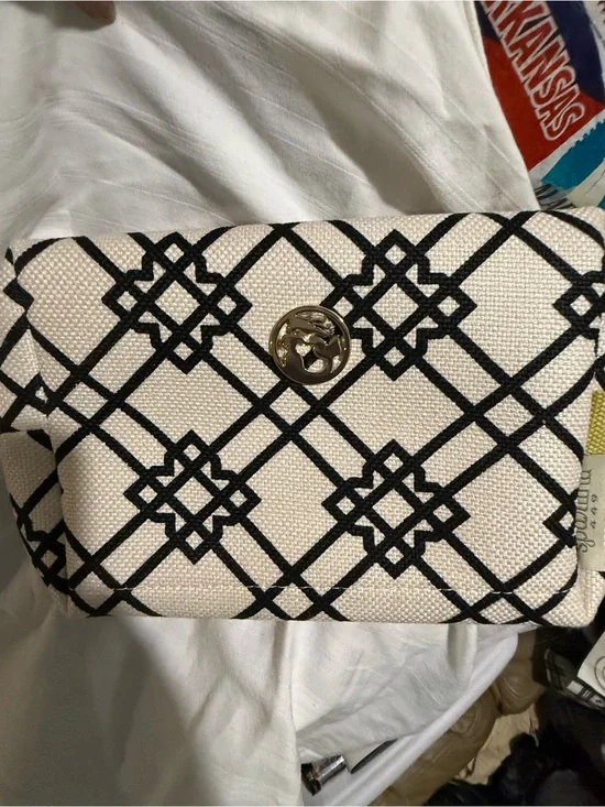 Women's Cream and Black Patterned Clutch Bag or makeup bag