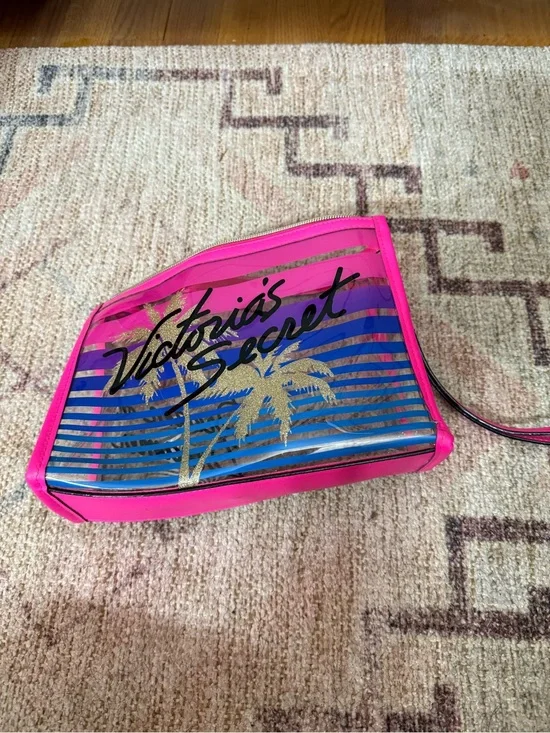 Victoria's Secret Hot Pink Clear Palm-Print Cosmetic Wristlet