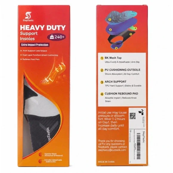 StepTastic Heavy Duty Support Insoles Arch Support Men 9.5-10.5 Women 10.5-11.5