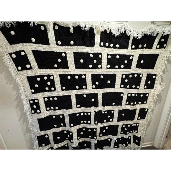 Black & White Pom Pom Throw Blanket by