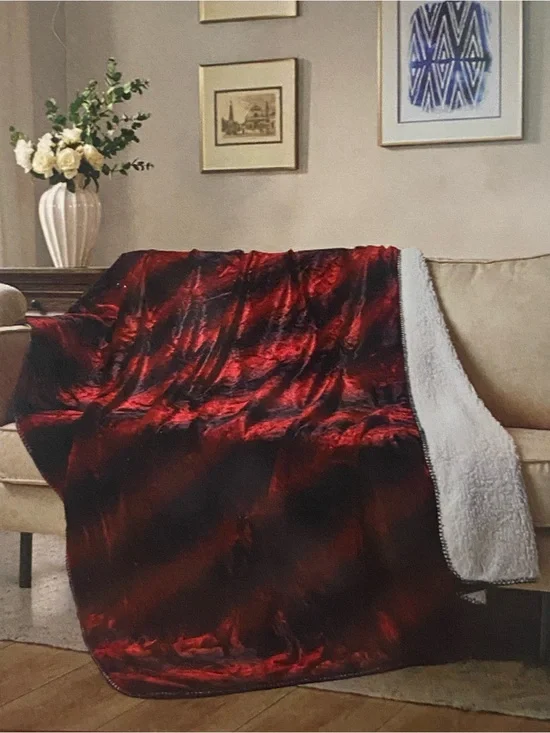 Reversible Red and Black Plush Sherpa Throw Blanket Regal Comfort