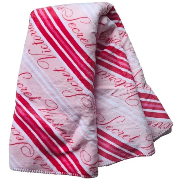 Victoria's Secret Pink & Red Striped Cozy Soft Plush Sherpa Throw Blanket NEW