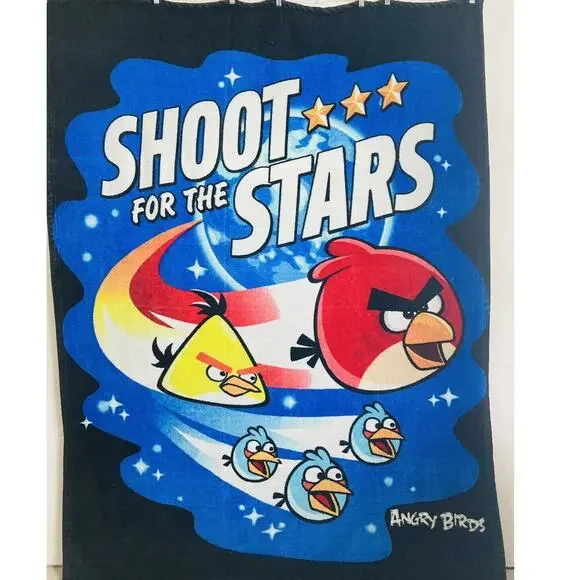 ANGRY BIRDS Large Plush Throw Blanket Shoot for Stars Blue Yellow Red 80 X 60”