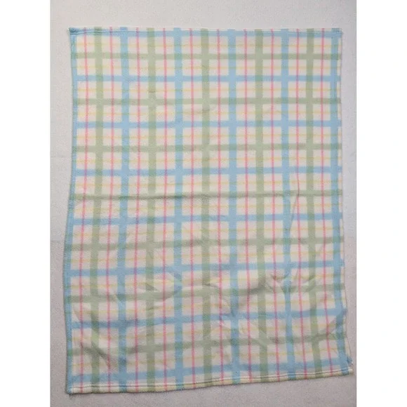 Luv n care Baby Blanket Blue Pink Green Yellow Plaid Fleece 2002 Vintage‎