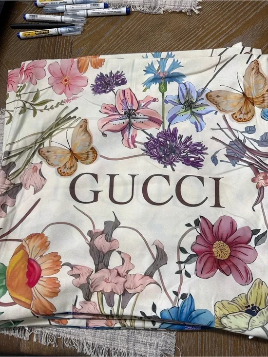 Gucci Cream Floral Throw with Multicolor Botanical and Butterfly Print