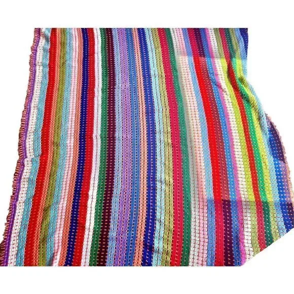 Beautiful colorful handmade crochet open knit afghan blanket‎ 72x72